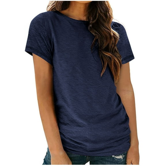 YHAJDS Women's Basic T-shirts Short Sleeve Crew Neck Solid Color Everyday Casual Tee