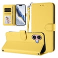 thumbnail image 2 of Wallet Case for iPhone 16, PU Leather Protective Case Wallet with Card Holder/Cash Slot, Flip Kickstand, Wrist Hand Strap, Magnetic Clasp, Shockproof Full Body Phone Cover, Yellow, 2 of 12