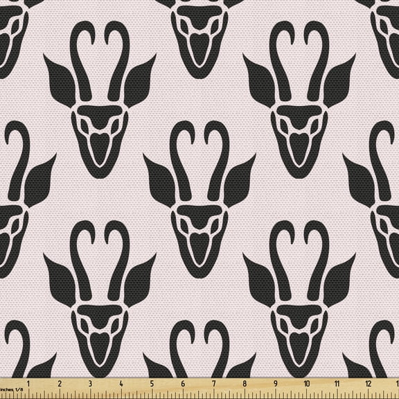 Antelope Fabric by the Yard, Monochrome Pattern with Abstract Animal Head Modernistic Art, Upholstery Fabric for Dining Chairs Home Decor Accents, 2 Yards, Pale Pink Charcoal Grey by Ambesonne