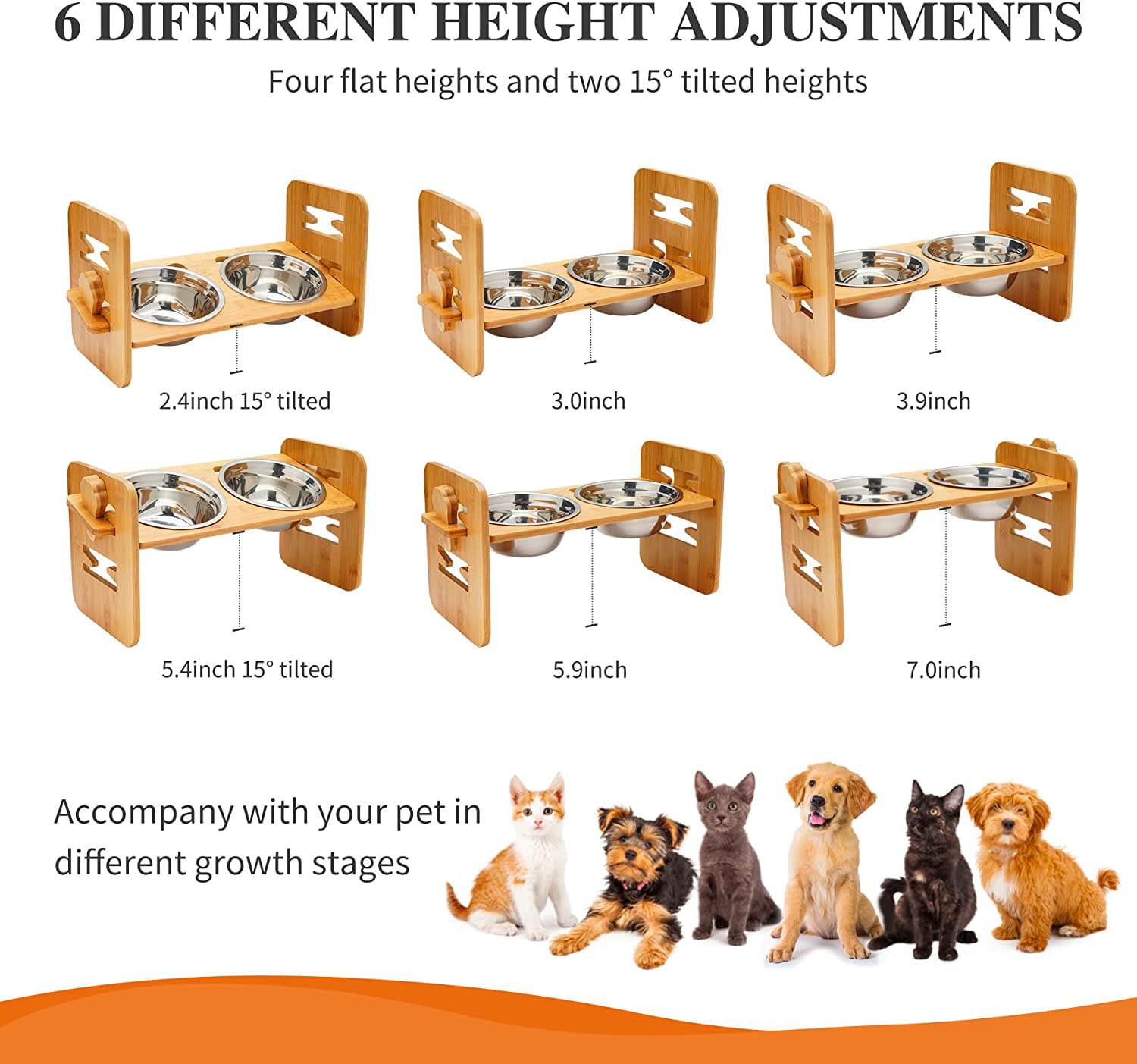 Double Elevated Cat & Small Dog Bowls Feeding Station, Raised Cat Food Bowl,  Personalized Cat Bowls Stand 2 X 370ml / 1.5 Cup Bowl 