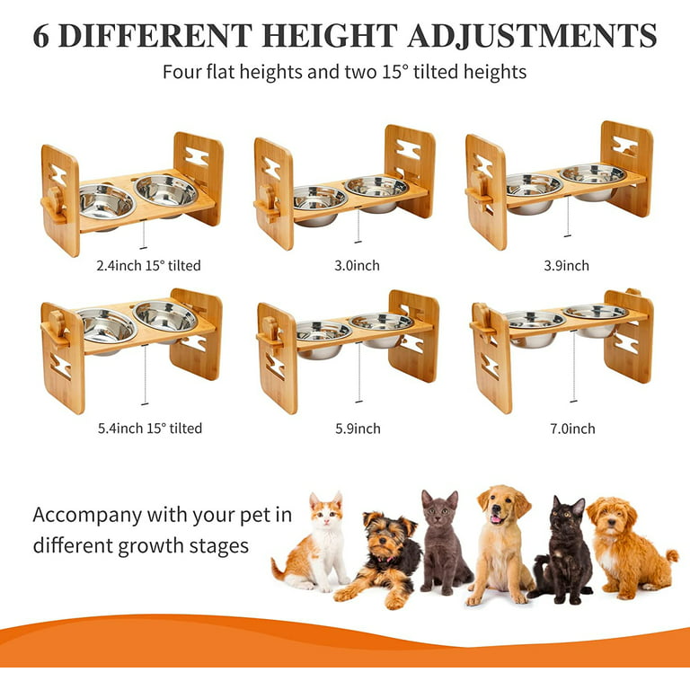 Cat/Puppy Bowl Stand Wood, Raised cat Bowl Holder Single, Five Heights  Adjustable Dog Bowl Stand for existing Bowls, with Waterproof mat(Dia 8.85