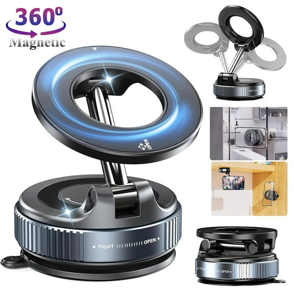 Magnetic Phone Mount for Car/Gym, 360° Cell Phone Holders for iPhone 17 16 15 14 13 12 and Android Phones, Suction Cup MagSafe Car Mount for Air Vent Dashboard Windshield