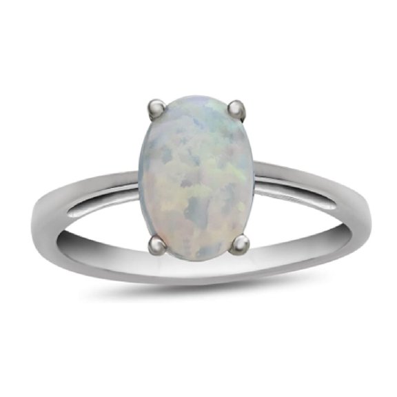 4-Prong Set 925 Sterling Silver Oval Opal Gemstone Solitaire Stacking Women Mother's Day Gift Ring
