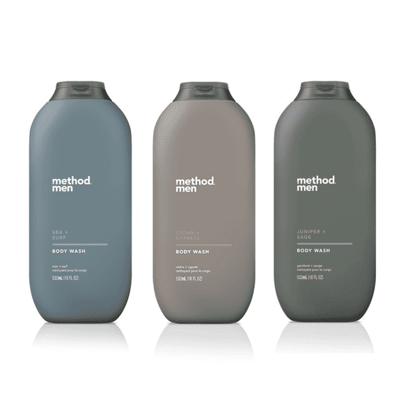 Method Men Body Wash, Regular, 3 Pack Variety - 18 oz.(Sea Surf, Cedar Cypress, Juniper Sage Scents)