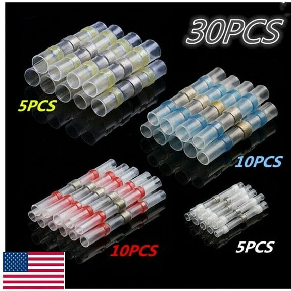 30PCS Heat Shrink Waterproof Wire Connector 26-10 Solder Seal Terminals Tin Ring