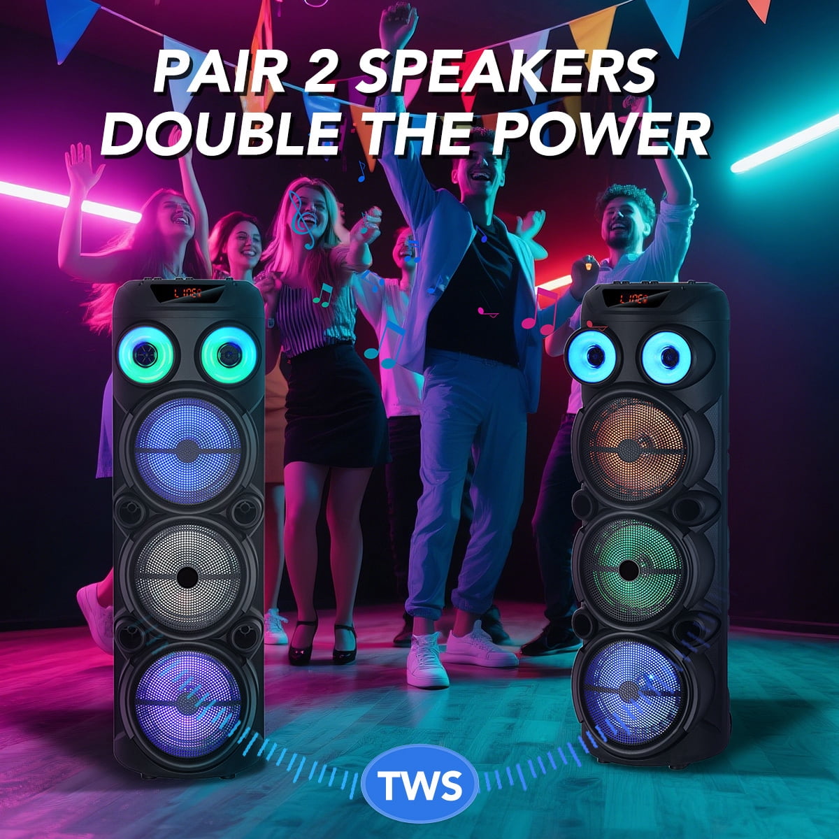RIDWIND 8000W Peak Power Bluetooth Speakers Portable Wireless Speaker with Triple 8 inch Subwoofer Heavy Bass,FM Radio, Microphone, Lights, Remote Control TWS Stereo Sound System Speaker