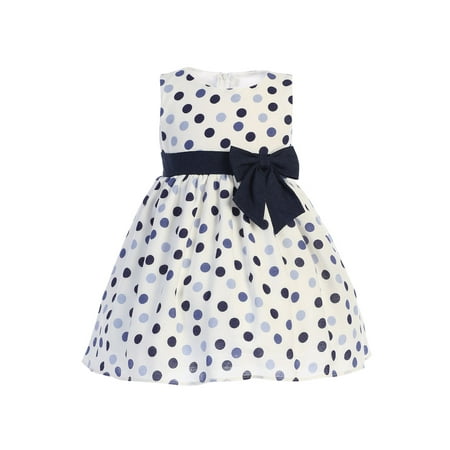 Lito Little Girls Navy Polka Dots Bow Sleeveless Rayon Easter Dress