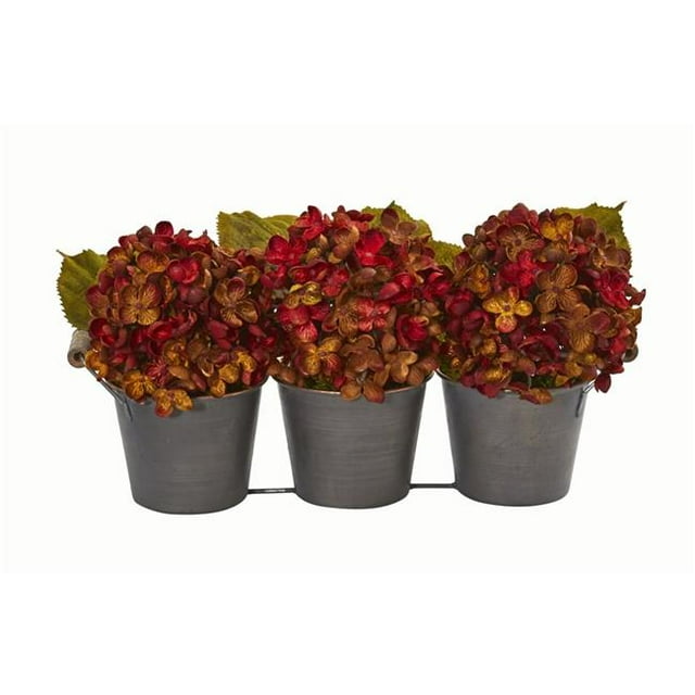 Nearly Natural 1887-RU Fall Hydrangea Artificial Arrangement in Metal Planter - Rust