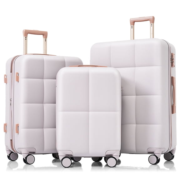 Euroco Luggage Set 3 Piece, ABS Hardside Suitcase with Spinner Wheels and TSA Lock, 20" Carry-on Luggage with Cup Holder for Travel(20"/24"/28"),Light Grey