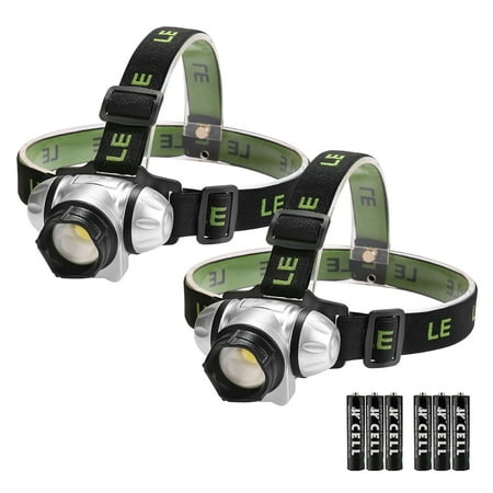 Lighting EVER 3W 140 Lumen LED Headlamps IP44 Water Resistant Headlights with Batteries 2 Pack