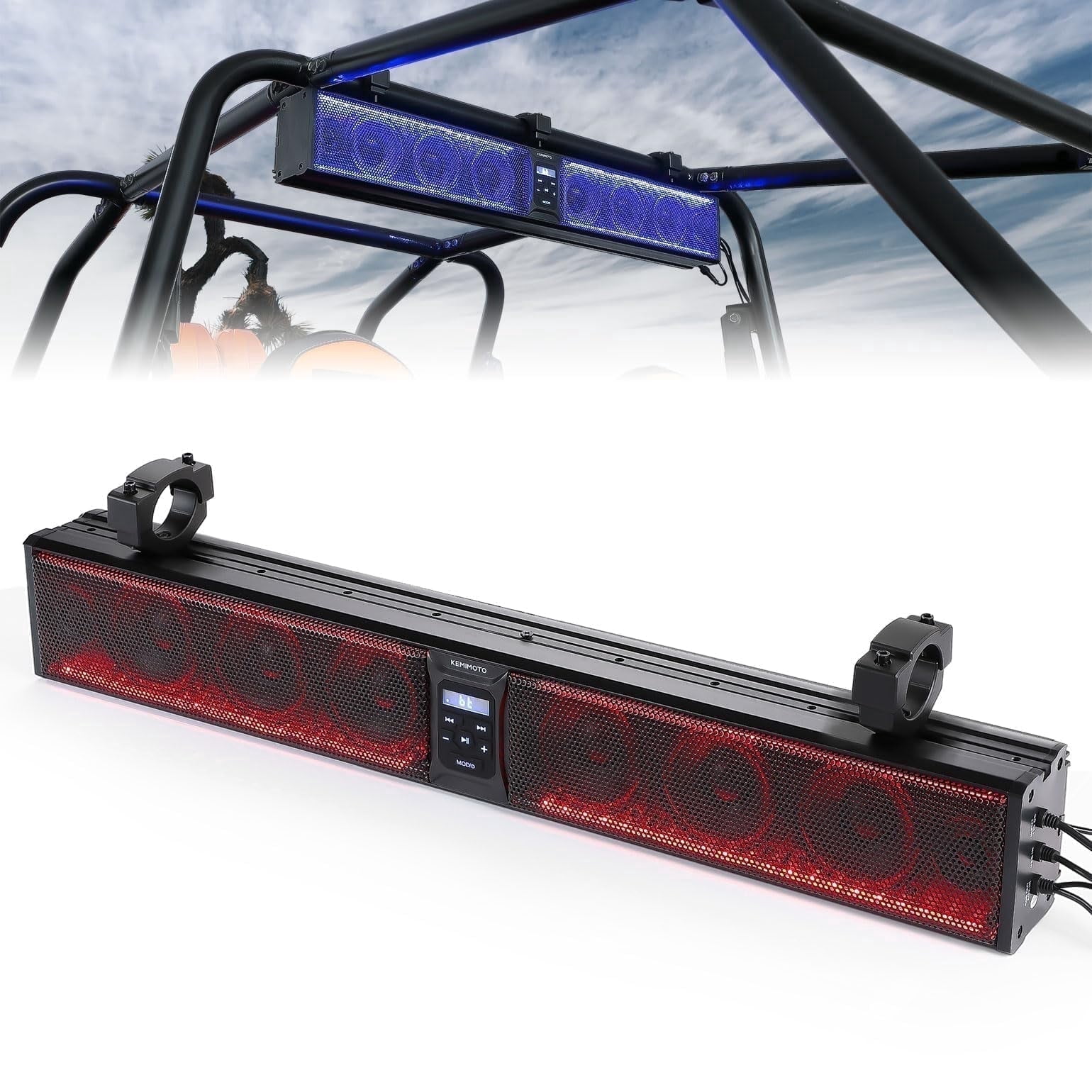 KEMIMOTO Universal 33 in 600W Louder RGB UTV Sound Bar Waterproof Bluetooth SXS Speakers
