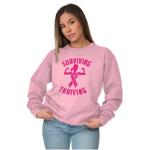 Breast Cancer Surviving & Thriving Women Crewneck Sweatshirt Brisco Brands S