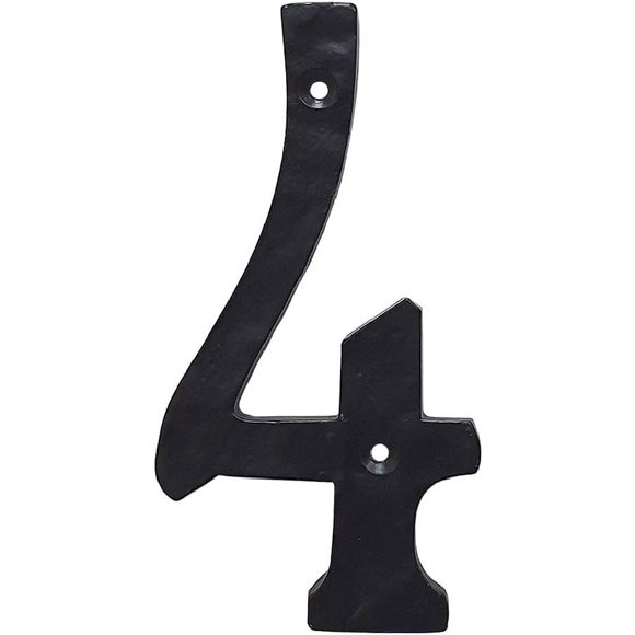 shiyou-Cerus Rustic Black Hammered 5.5 Cast Iron House Numbers for Outside - Address Sign Mailbox Numbers - Modern Mailbox Outdoor Wall Decor, Address Plaque for Elegant House Address Signs (Number 4