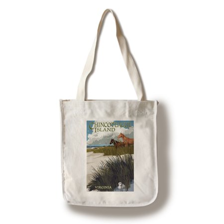 Virginia Tech Hokies Tote Bag Chincoteague Island, Virginia - Horses & Dunes - Lantern Press Artwork (100% Cotton Tote Bag - Reusable) ()