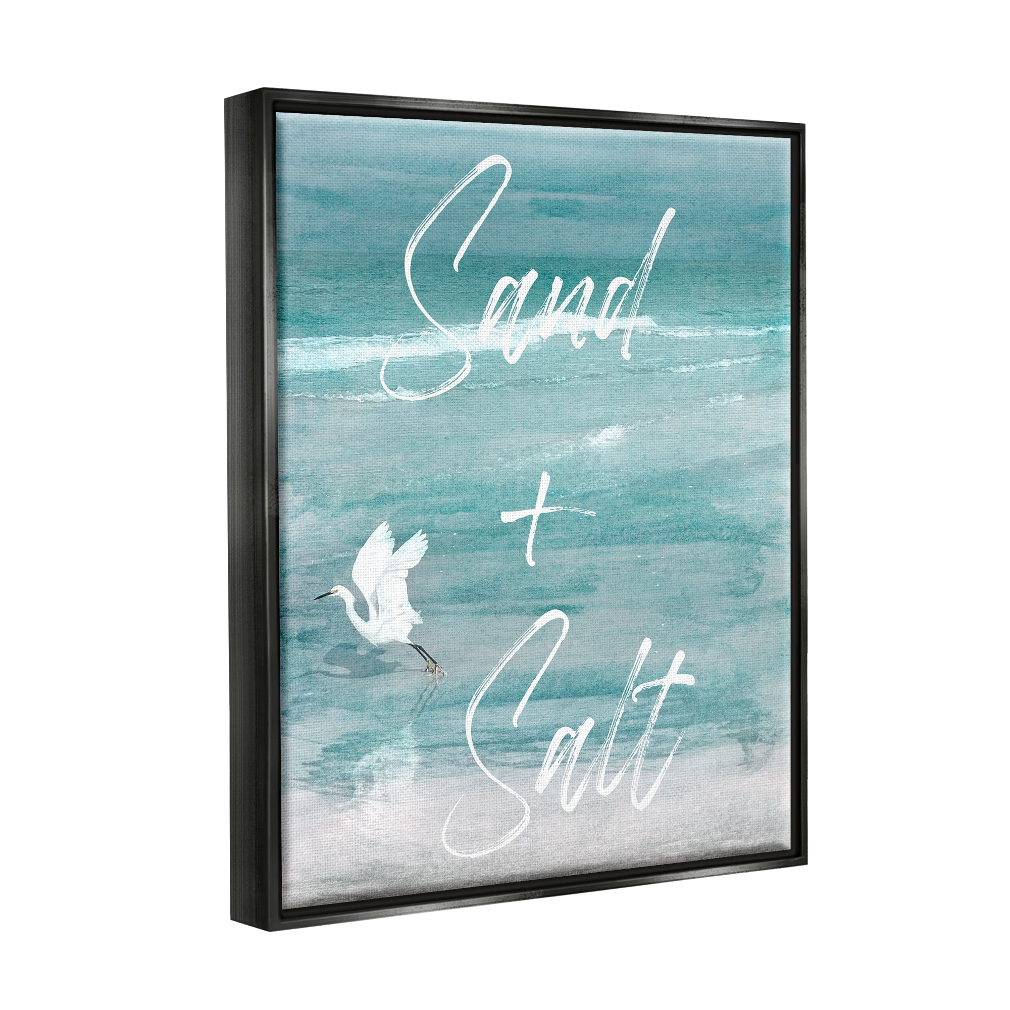 Stupell Industries Sand & Salt Beach Phrase Animals & Insects Painting Black Floater Framed Canvas Art Print Wall Art, 17 x 21