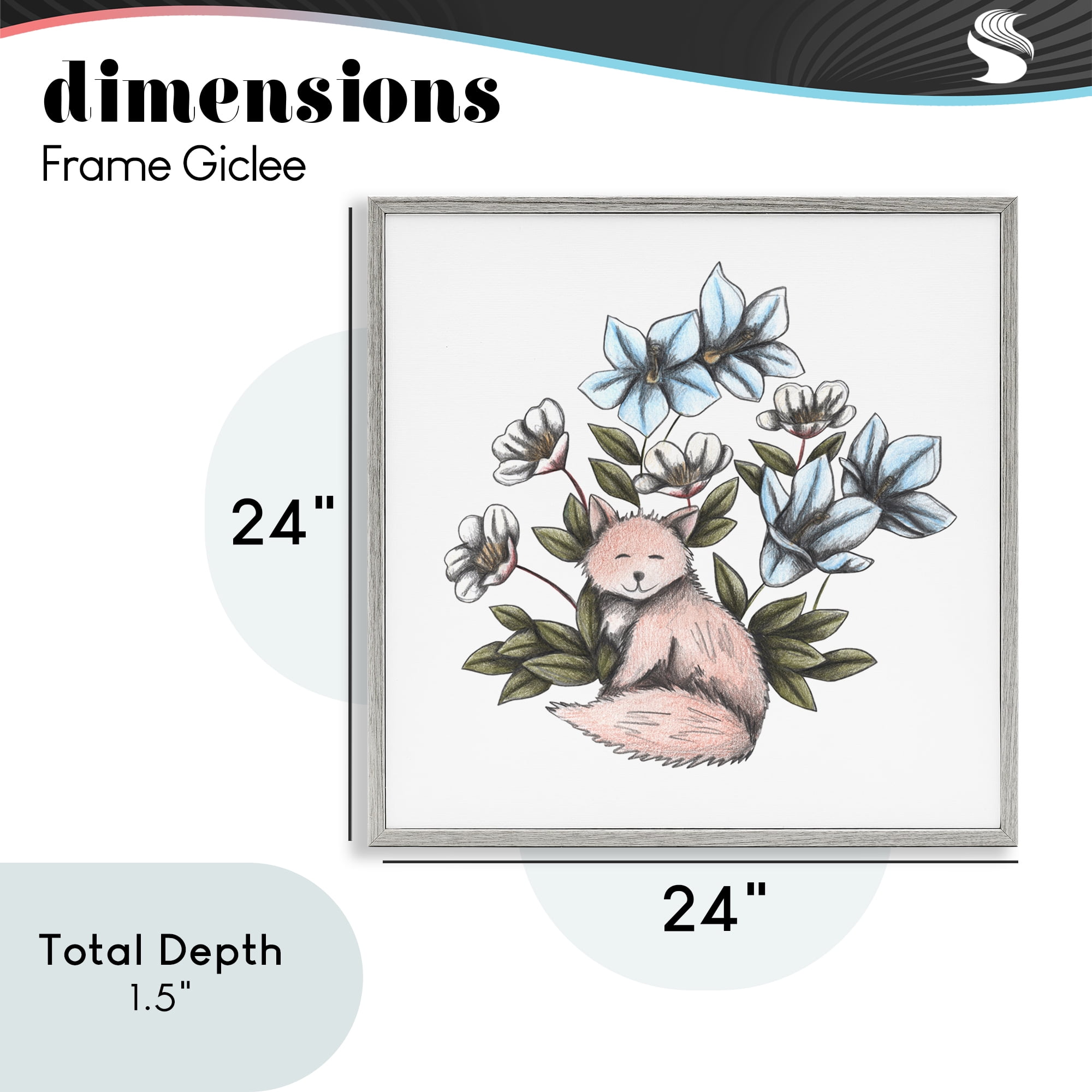 Gentle Fox with Flowers Gray Framed Giclee Art, design by Cecilia Battaini