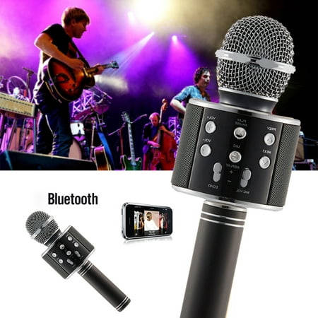WS-858 Portable Wireless Karaoke Microphone,Handheld Cellphone Karaoke Player Built-in Bluetooth HIFI Speaker, Selfie 3-in-1 Rechargeable Li-battery Karaoke KTV MIC Machine