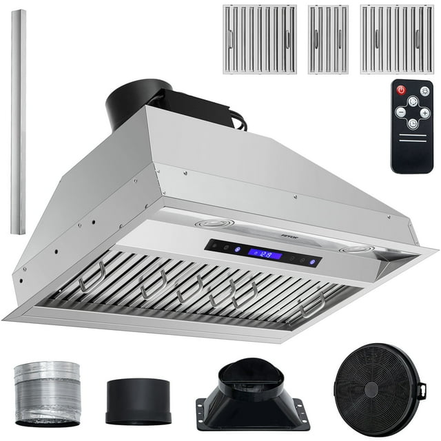 VEVOR Insert Hotte de Cuisine, 900CFM 4 Vitesses, 30 Pouces en Acier Inoxydable avec Évent de Cuisine Intégré, Télécommande Tactile et Lumières LED, Filtres à Baffle