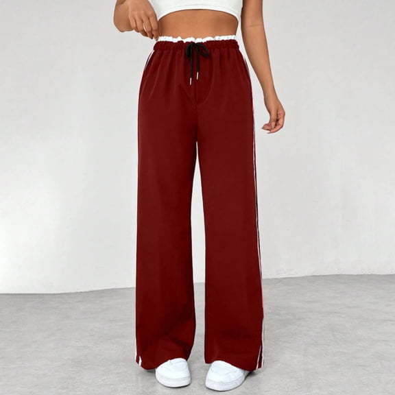 LEKWK Womens Wide Leg Track Pants High Waisted Side Stripe Sweatpants Drawstring Elastic Bottom Breathable Soft Athletic Lounge Casual Gym Workout Outfits