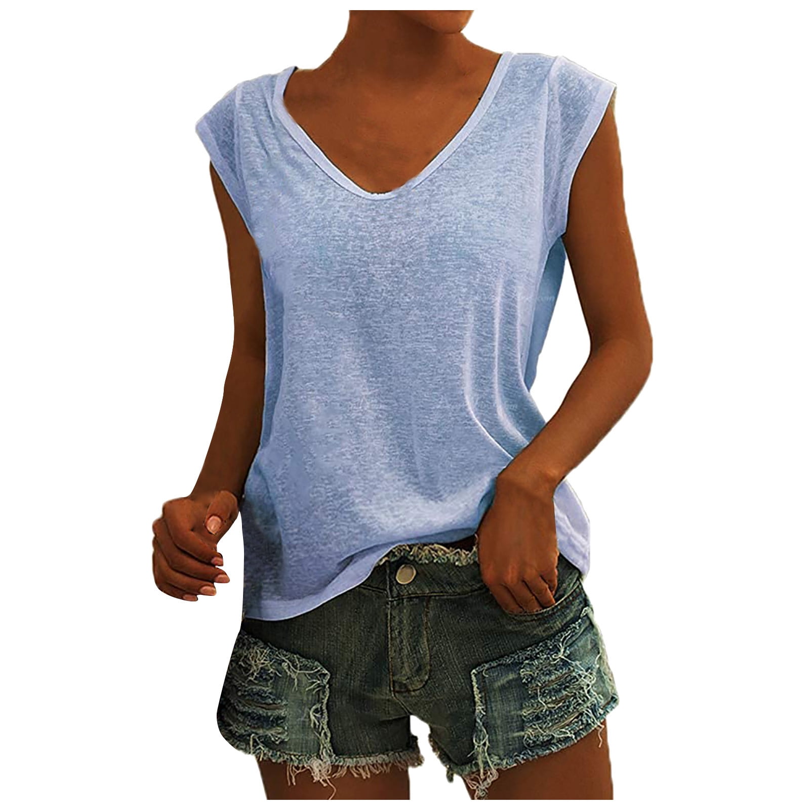 Qwertyu Sexy Summer Tops Clearance Cap Sleeve V Neck Girls Tank Tops ...