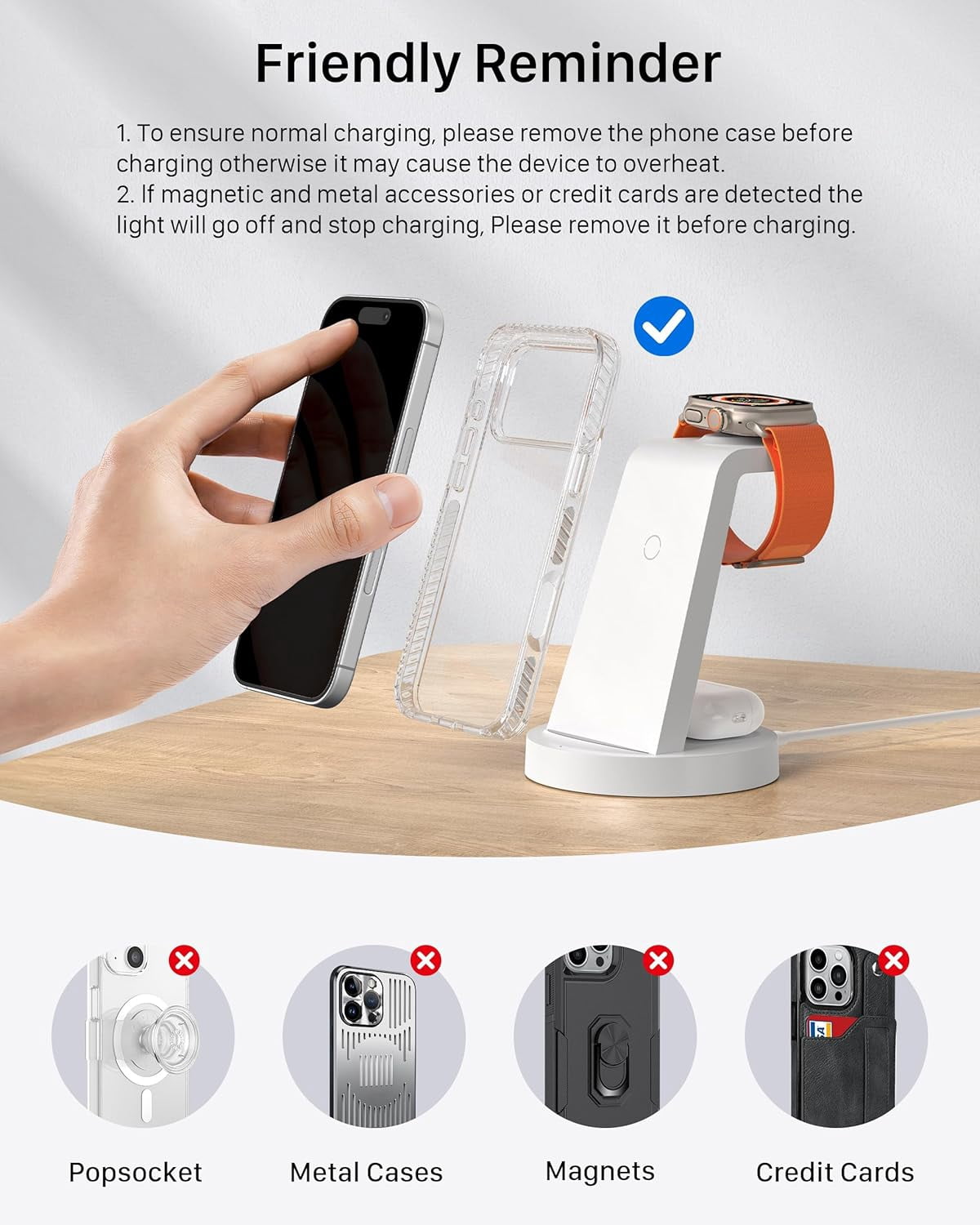 ETEPEHI 3 in 1 Charging Station Compatible for iPhone iWatch & AirPods, White