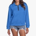 thumbnail image 2 of Fgnfyis Womens Sweatshirts Casual Solid Color Quarter Zip Stand Collar Long Sleeve Pullover Top for Modern Blue XXL, 2 of 9