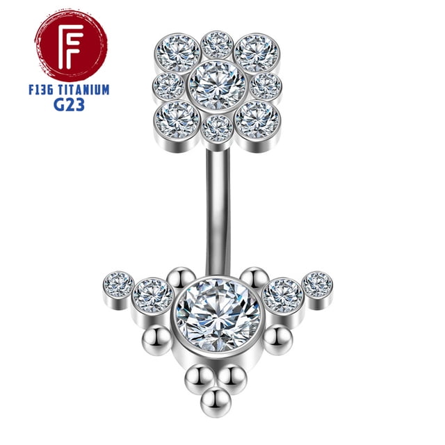 F136 Titanium Navel Piercing Zircon Diaphragm Clicker Hinge Segment Charming Belly Button Ring Body Jewelry Woman Accessories FGS