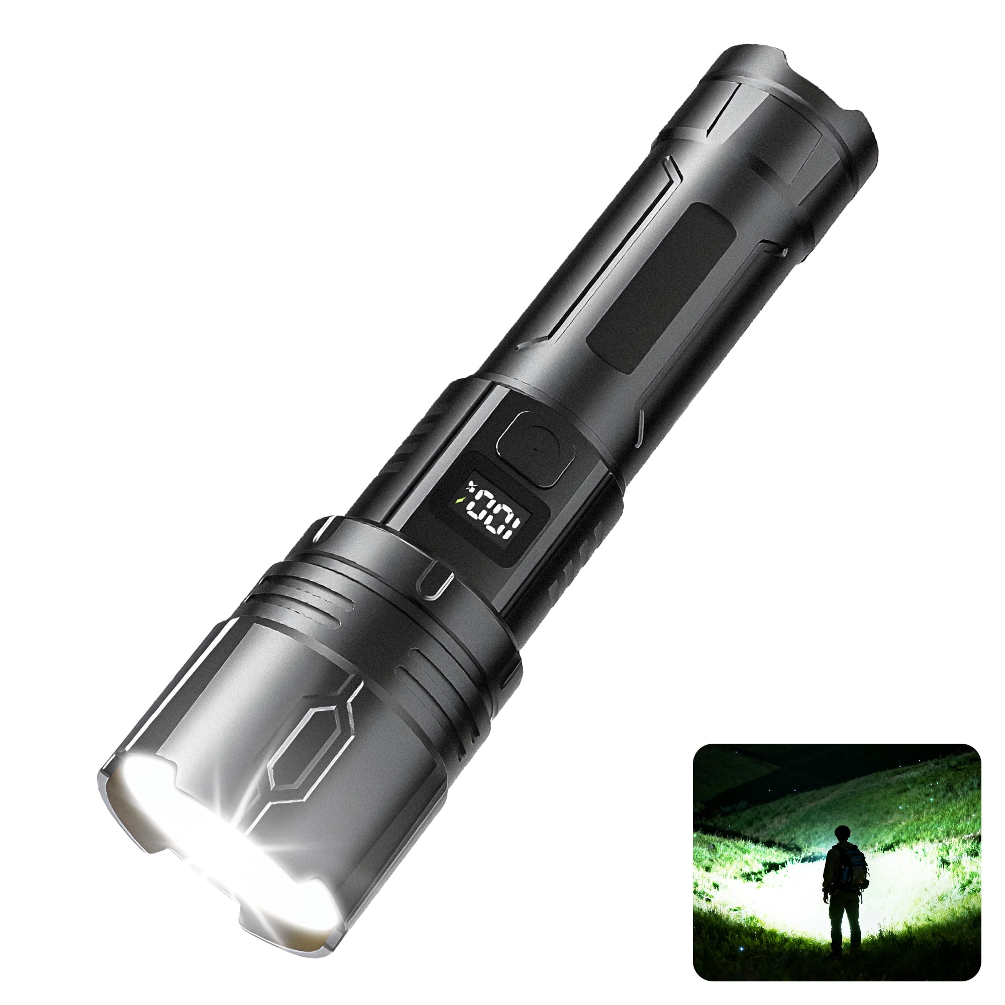 america tool exchange rechargeable flashlight TrixHub Flashlights 2 Pack, Super Bright High Lumens Flash Light, 5 Modes Zoomable Linternas with LCD Digital Display, Powerful Handheld LED Flashlights for Home Emergencies Camping From the campsite to the yard to emergencies U.S. Army 7000 Lumen Aluminum