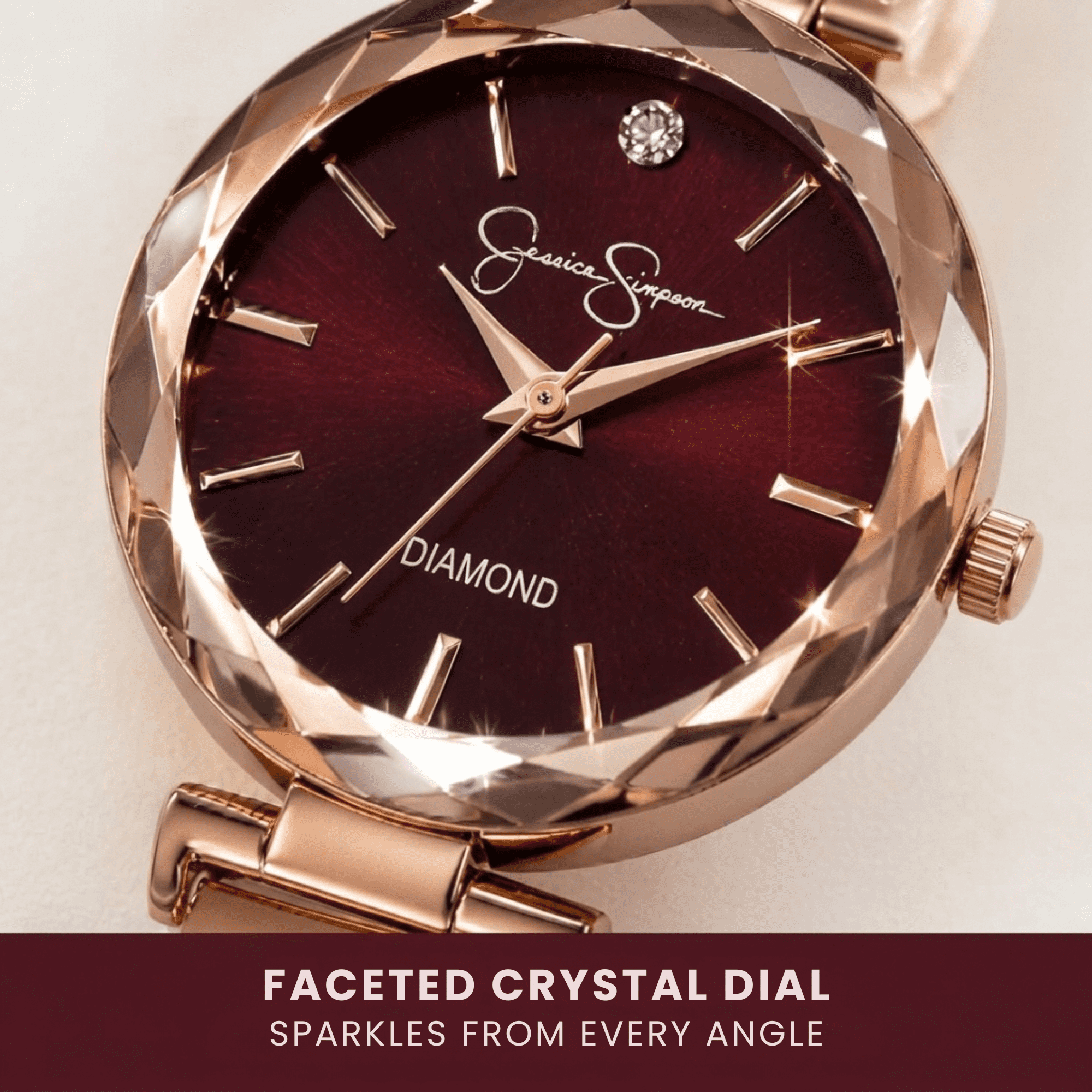 Jessica Simpson Diamond Collection Women Watch, Classic Quartz, Metal Band, Round Faceted Crystal Face, Elegant Dress Watch for Women
