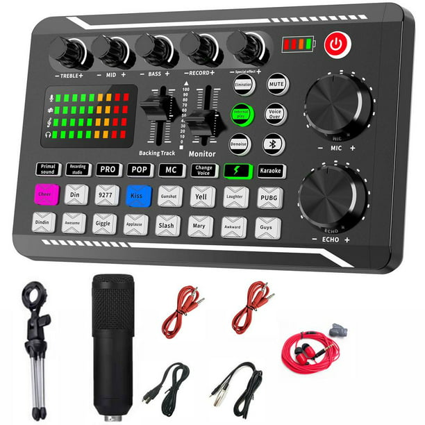 Julam Podcast Microphone Sound Card Kit Professional Sound Mixer Board  English Version Audio Interface Sound DJ Mixer Broadcast for Singers  Podcasters Gamers and More newcomer 