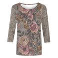 thumbnail image 5 of HongQid Womens Casual 3/4 Sleeve T-Shirt Round Neck Cute Tops Loose Fit Basic Tees Blouses Vintage Floral Print Blouse Soft Lightweight Shirts Loose Hem Fashion Top For Spring Summer Outfits, 5 of 6