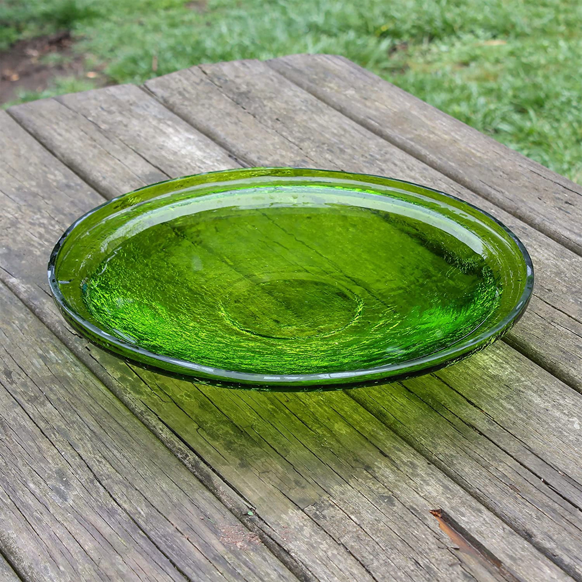 Achla Designs 14 In Crackle Glass Bowl and Birdbath Decoration, Fern Green