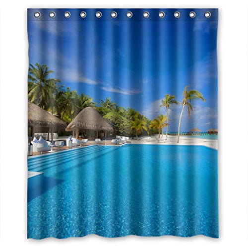 MOHome Beautiful blue swimming pool Shower Curtain Waterproof Polyester
