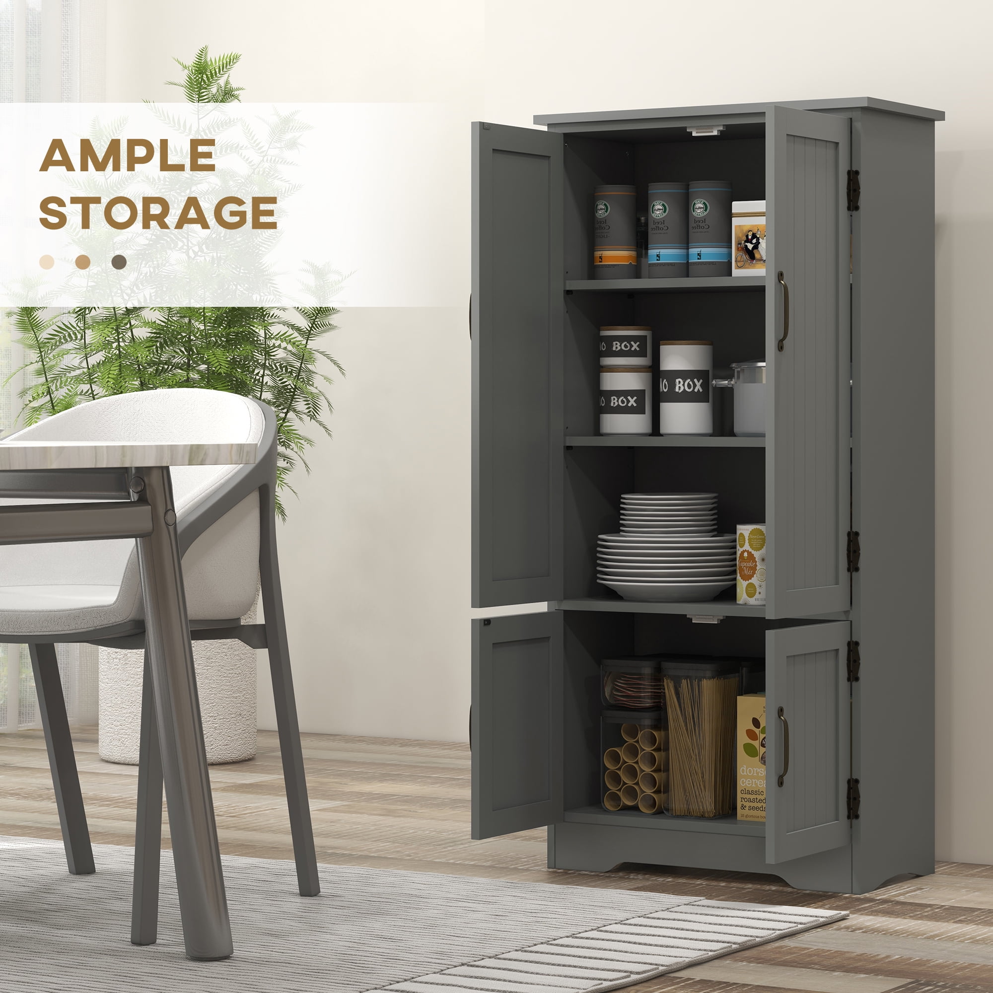HOMCOM 48.5"  Kitchen Pantry, Storage Cabinet, Cupboard Organizer, Gray