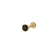 Estella Collection 14K Solid Gold Milgrain Bezel Black Onyx Cartilage Stud Earrings-2.5mm , 3mm-Labret Helix Tragus Conch Ear Lobe Piercing-Internally Threaded-Flat Back Labret-Jewelry For Men Women