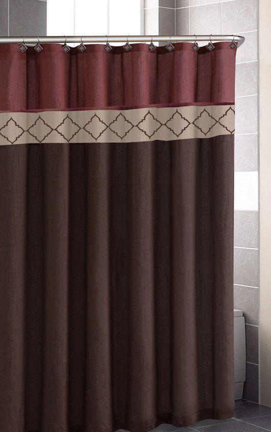 Dynasty Burgundy Brown 13Pc Bath Shower Curtain & Rings Bathroom Accessory Set