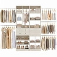 thumbnail image 2 of Homieasy Adjustable Walk-in Closet System, 10.7FT (72"-128.6") with 4 Wooden Drawers, 6 Hanging Rods, 3-Tier Shoe Rack & Grid Cubes, Heavy-Duty 1000LBS Capacity,White Oak, 2 of 6