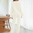thumbnail image 6 of Women's Casual Pajama Set Fuzzy Knitted Long Sleeve Pj Loungewear,Beige,L, 6 of 8