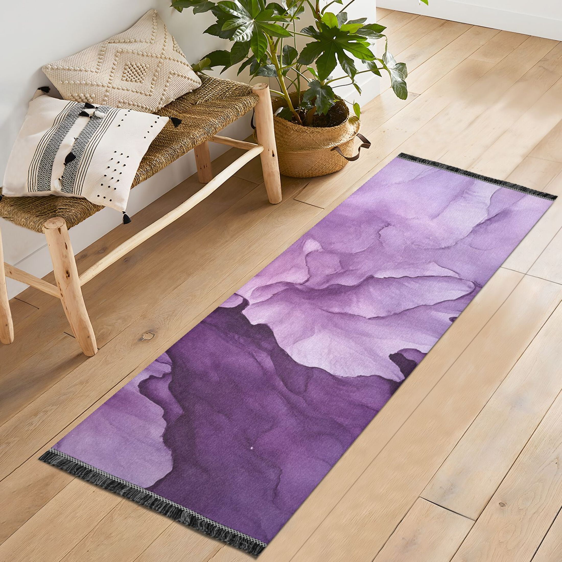 Abstract Purple Flower Bedroom Runner Rug 2'x 6' Non Slip Carpet Indoor Home Area Rug Living Room