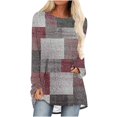 thumbnail image 2 of EQWLJWE Plus Size Shirts for Women 2024 Spring New Geometrary Patchwork Print Crewneck Tee Shirt Long Sleeve Blouse Pullover Tunic Tops for Leggings Jeans Red(S-5Xl), 2 of 5
