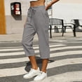 thumbnail image 2 of fheaev Capris Pants for Women Casual Summer Straight Wide Leg Shorts with Pockets Outdoor Loose Drawstring Elastic Waist Cropped Trouser, 2 of 7
