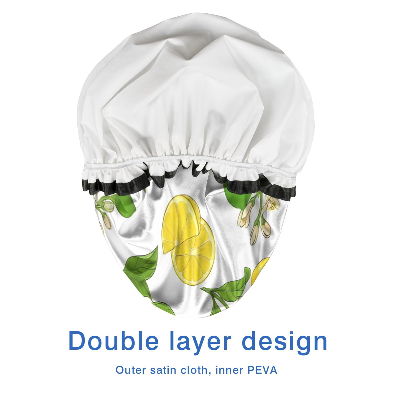 Shower Caps,Yellow Lemon Fruit Limes White Pattern Waterproof Shower Cap for Women 4 Pieces,Double Reusable Hair Cover for Shower PEVA Elastic Stretch Hem