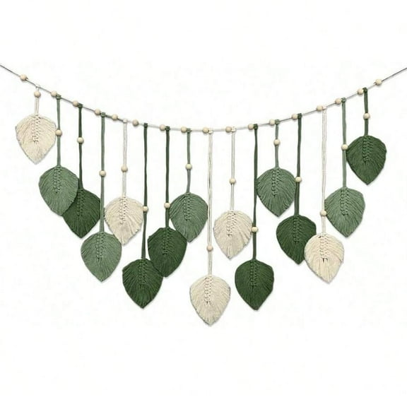 Macrame Wall Hanging Large Macrame Leaves Tapestry Wall Hanging Decoration Boho Handmade Woven Leaf Feather Wall Art Decor for Nursery Bedroom Living Room Office Decor(Green)