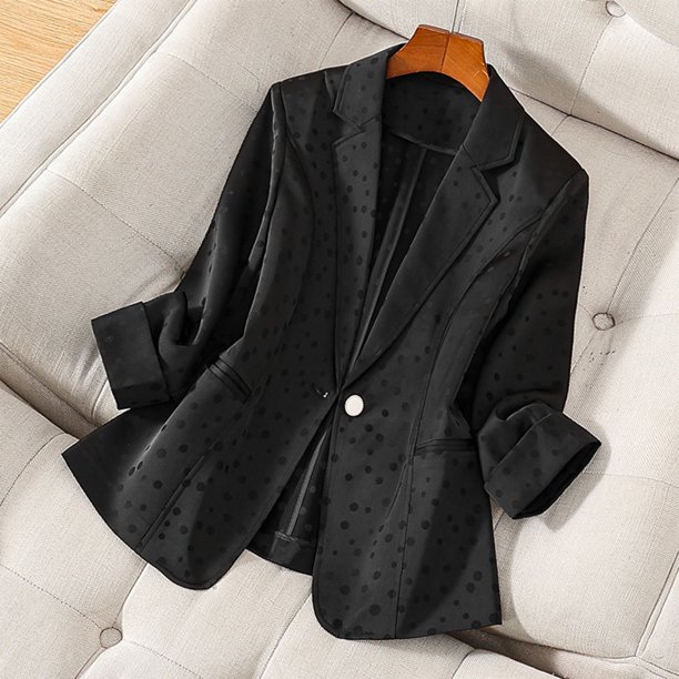 Blazer para mujer, color liso, solapa con botones, elegante chaqueta de traje, parte superior de poliéster para mujer