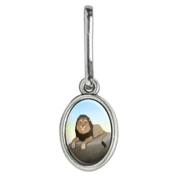 Lion on a Rock Antiqued Oval Charm Clothes Purse Suitcase Backpack Zipper Pull Aid