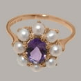 thumbnail image 5 of LBG British Made 14k Rose Gold Natural Amethyst & Cultured Pearl Womens Statement Ring - 33 size options - Size 5.75, 5 of 6