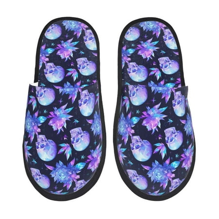 Balery flower starry sky Skull Slient Indoor Furry Fleece Comfort House Shoes Soft Non-Slip Home Shoes Cotton slippers House Slippers-- Large