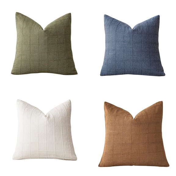 NovaStitch Checkered Chenille Throw Pillow Cover, Vintage Grid Textured Square Decorative Cushion Case with Hidden Zipper for Sofa Couch Bedroom Farmhouse Home Decor