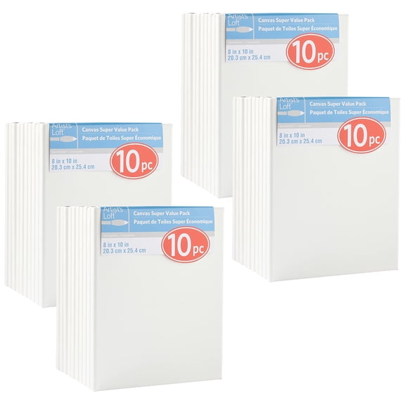 10 Count (40 total) 8” x 10” Super Value Canvas by Artist's Loft Necessities - Acid Free Cotton Canvas for Paint - Acrylic - & Oils - Bulk 4 Pack