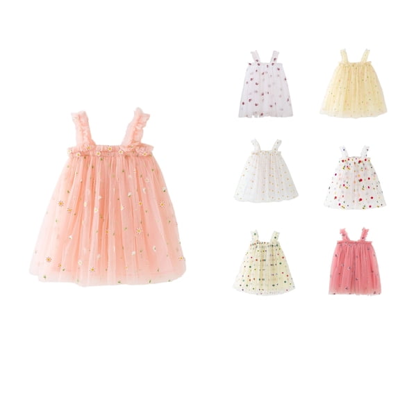 Loopsun 1-7 Years Girls Sleeveless Strap Embroidery Fashion Princess Dress White, 2-3 Years